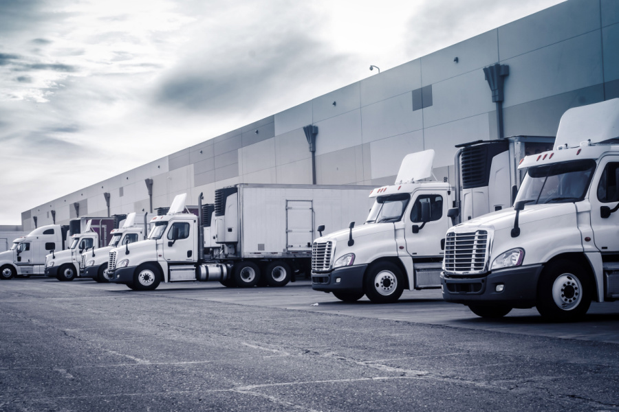 Commercial trucks at loading docks